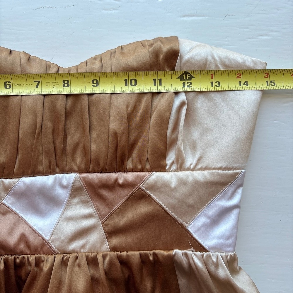 Vintage Y2K Bebe M Silk Strapless Babydoll Tube Top Colorblock Patch Smocked Tie - Picture 6 of 8